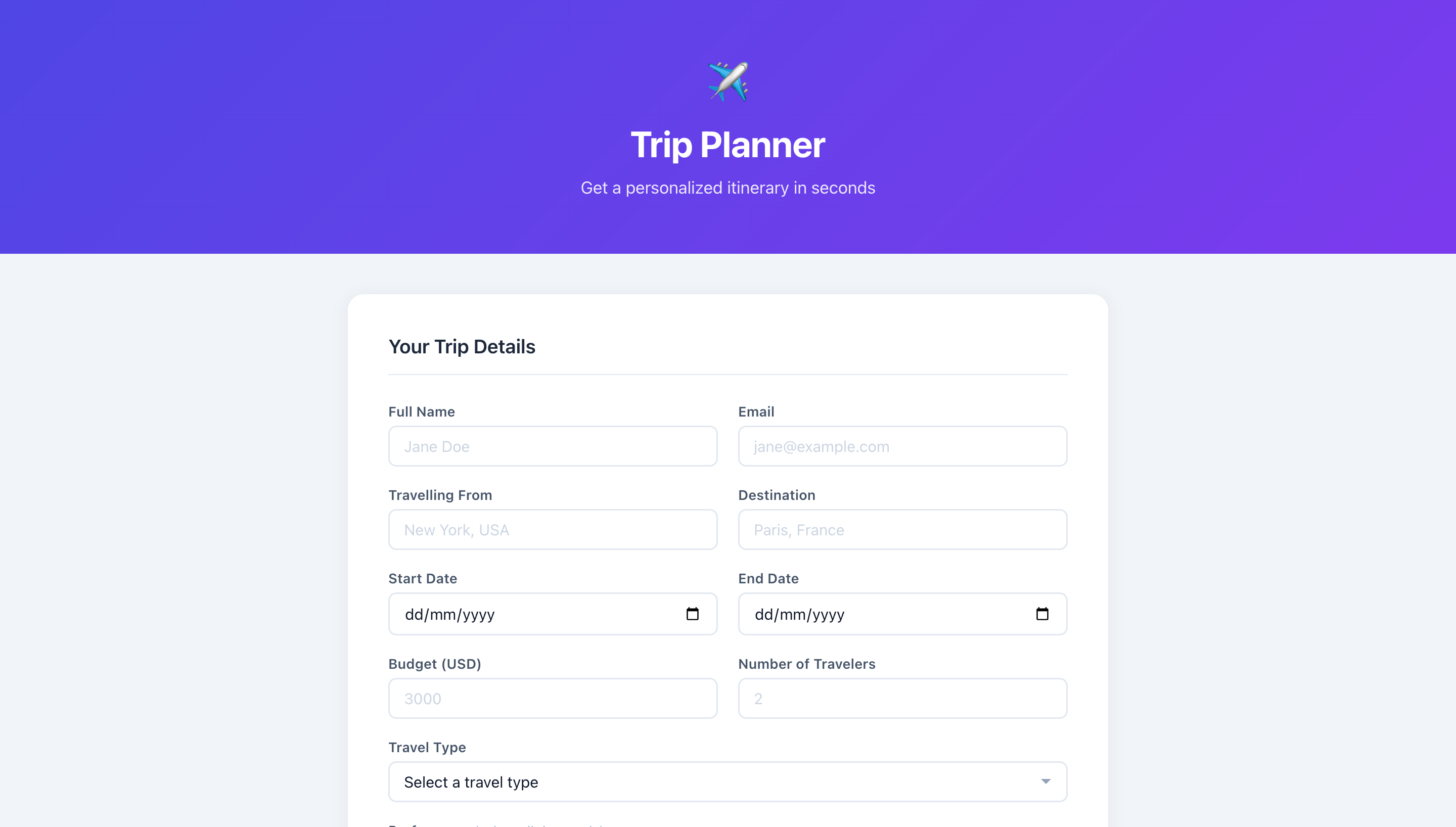 Trip Planner screenshot